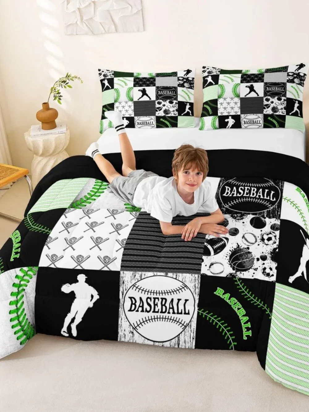 Boys Baseball Bedding Set Full,Kids Softball All Season Comforter Set Ultra Warm